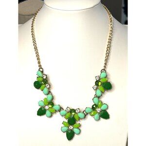 Vintage-Style Gold Chain Floral Statement Necklace Betsy Johnson With Green & Aq